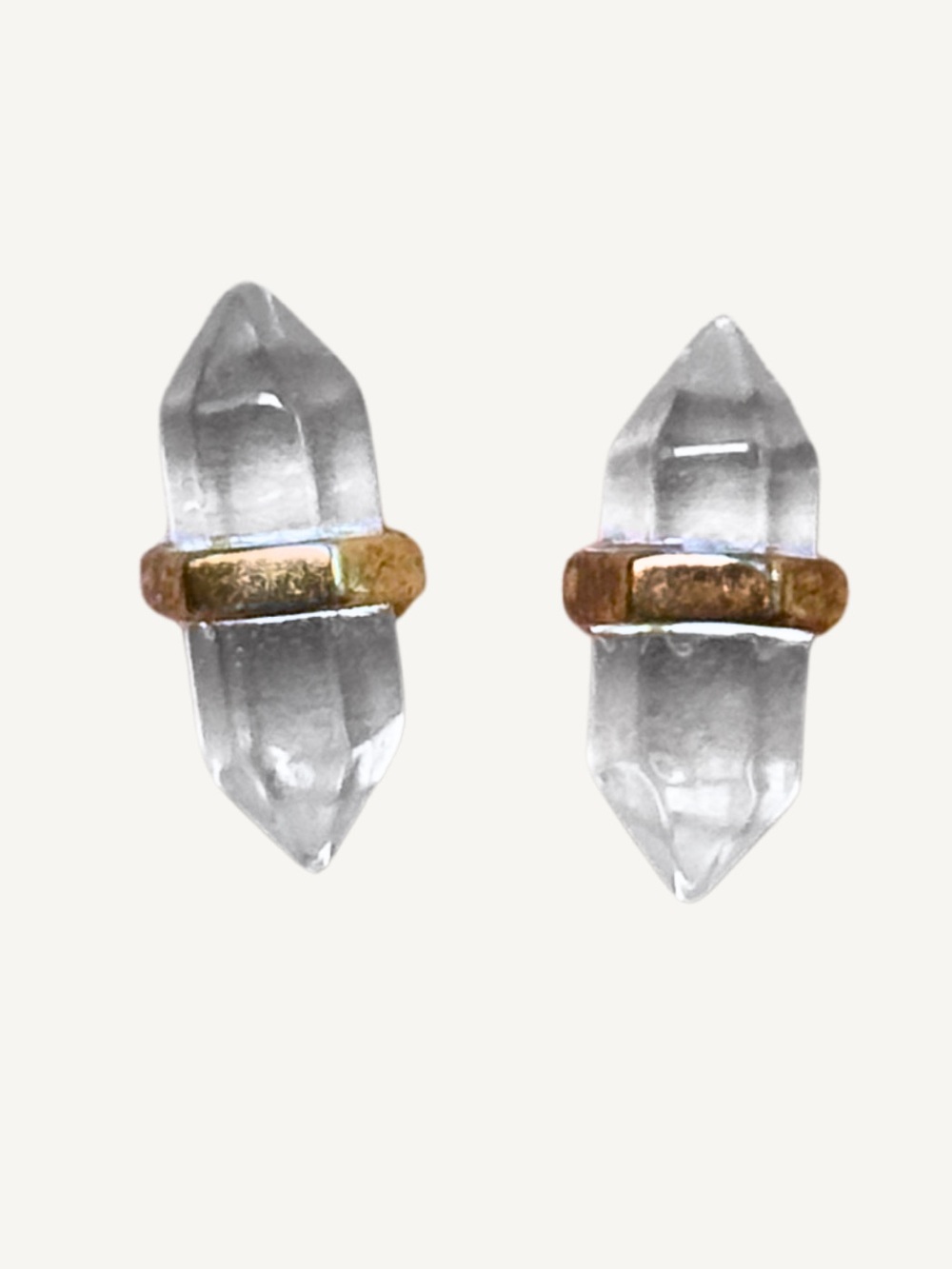 Clear Quartz Crystal Point Stud Earrings Gold Tone Double Terminated Minimalist